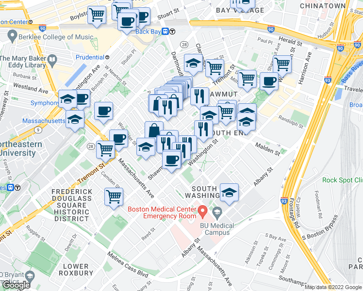 map of restaurants, bars, coffee shops, grocery stores, and more near 31a San Juan Street in Boston