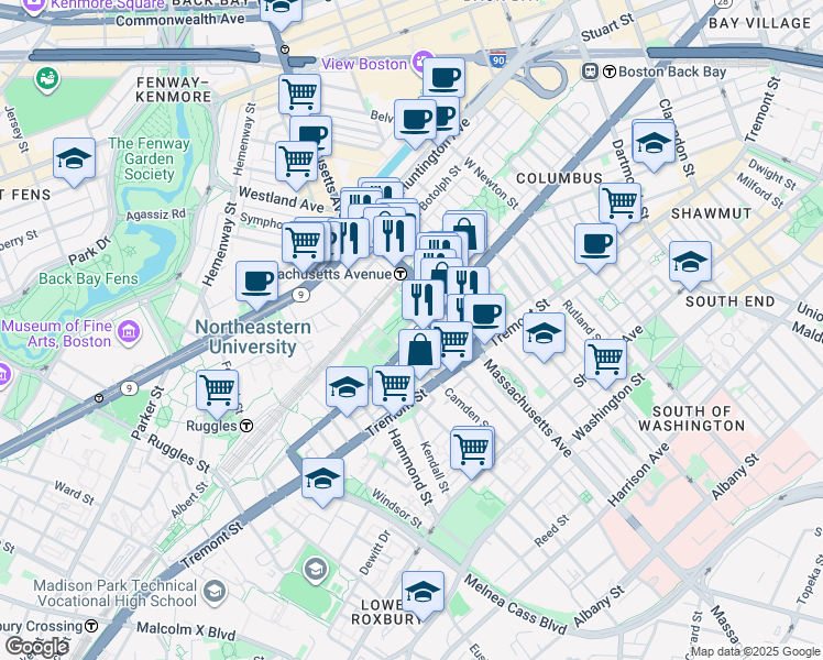 map of restaurants, bars, coffee shops, grocery stores, and more near 396 Northampton Street in Boston