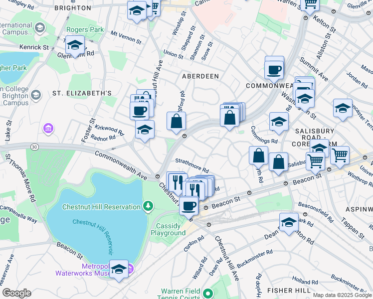 map of restaurants, bars, coffee shops, grocery stores, and more near in Boston