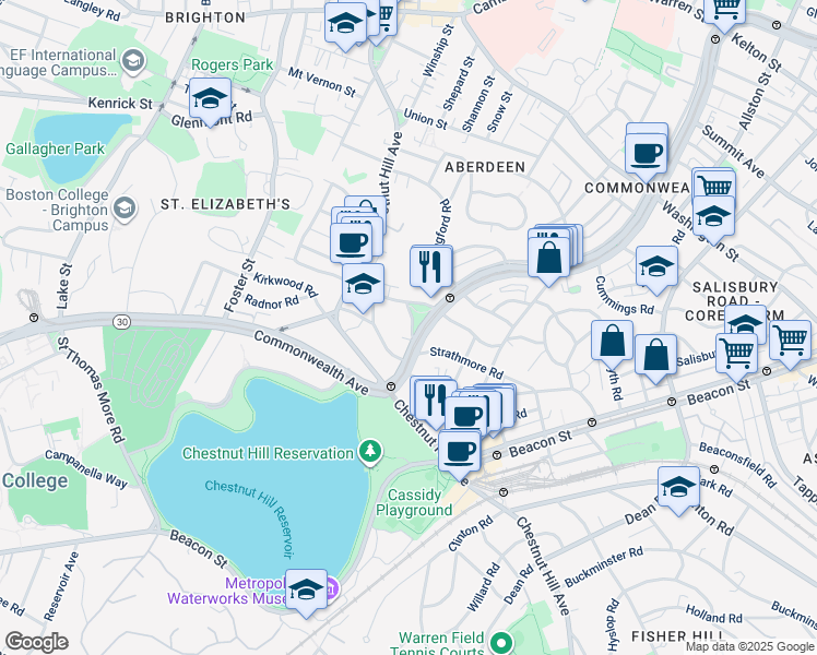 map of restaurants, bars, coffee shops, grocery stores, and more near 32 Sidlaw Road in Boston
