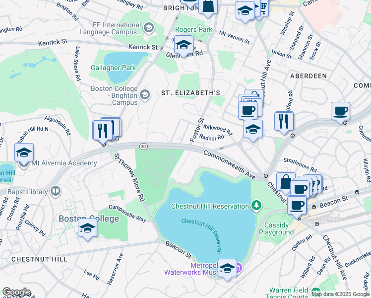 map of restaurants, bars, coffee shops, grocery stores, and more near 11 Gerald Road in Boston