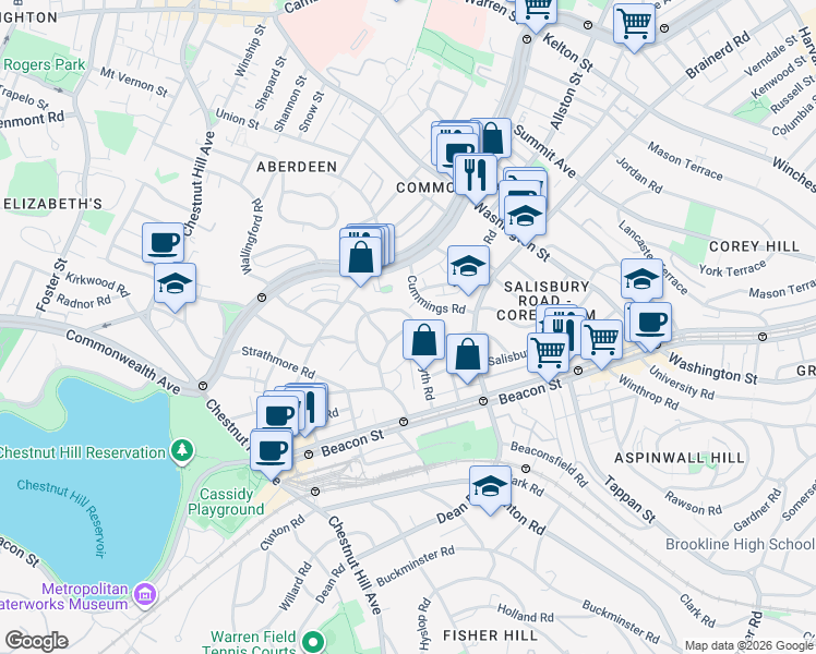 map of restaurants, bars, coffee shops, grocery stores, and more near 5 Colliston Road in Boston