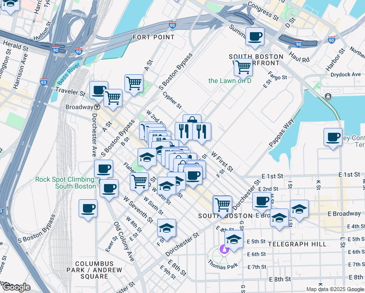 map of restaurants, bars, coffee shops, grocery stores, and more near in Boston