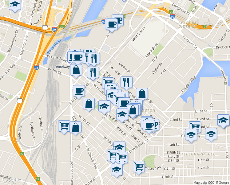 map of restaurants, bars, coffee shops, grocery stores, and more near 120 Bolton Street in Boston