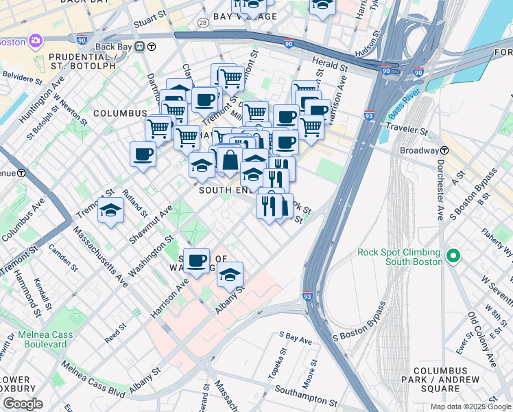 map of restaurants, bars, coffee shops, grocery stores, and more near 75 Union Park Street in Boston