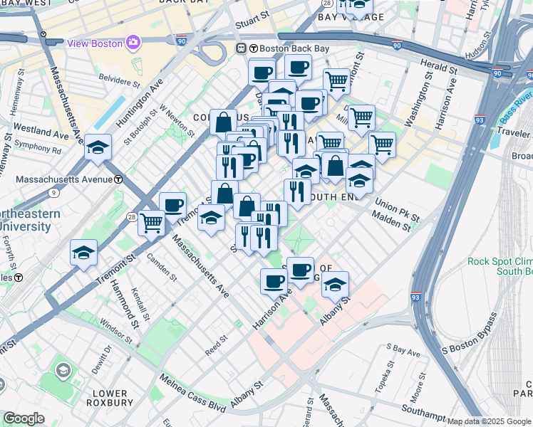 map of restaurants, bars, coffee shops, grocery stores, and more near 31a San Juan Street in Boston