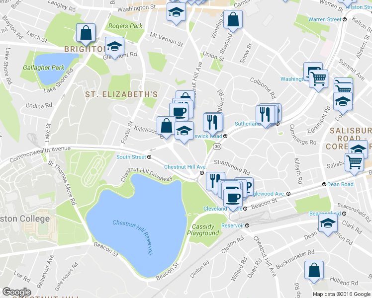 map of restaurants, bars, coffee shops, grocery stores, and more near 184 Strathmore Road in Boston