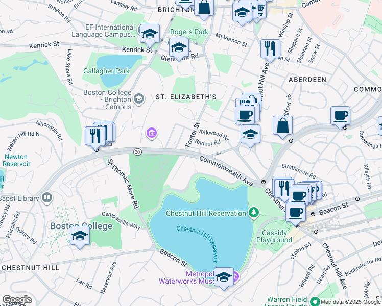 map of restaurants, bars, coffee shops, grocery stores, and more near 11 Gerald Road in Boston