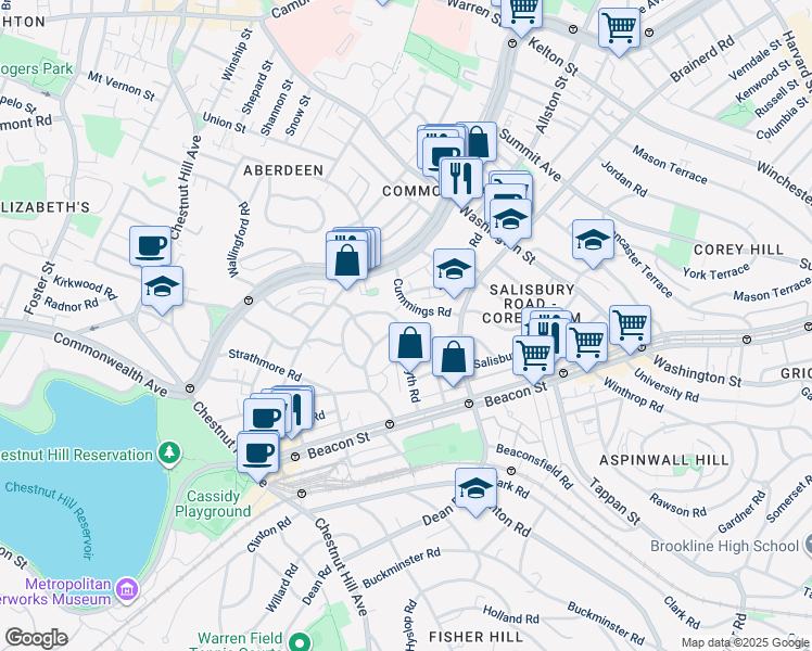 map of restaurants, bars, coffee shops, grocery stores, and more near 75 Kilsyth Road in Boston