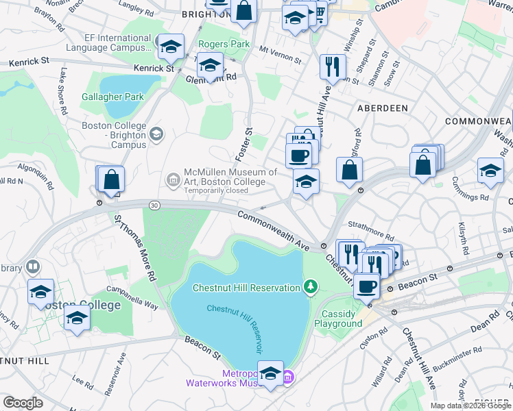 map of restaurants, bars, coffee shops, grocery stores, and more near 49 Radnor Road in Boston