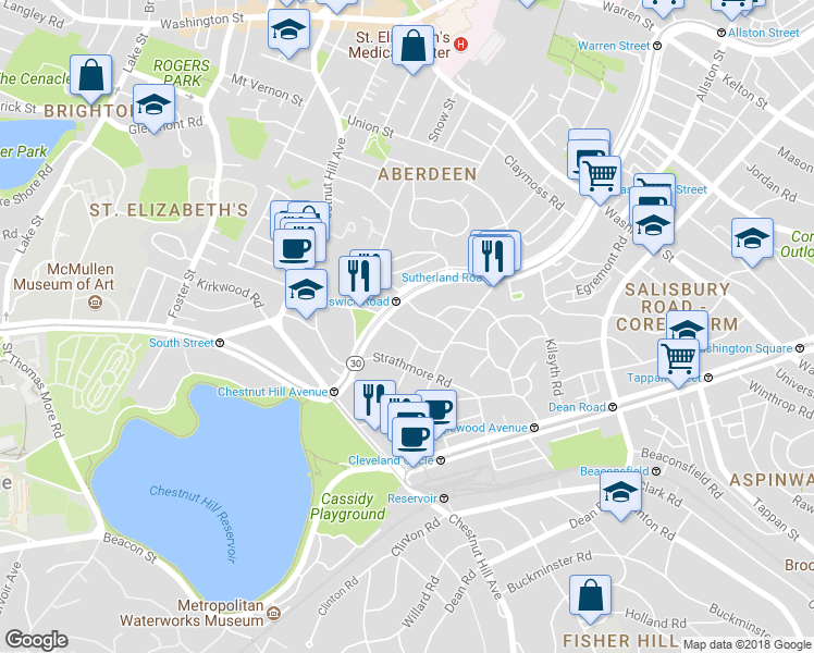 map of restaurants, bars, coffee shops, grocery stores, and more near in Boston