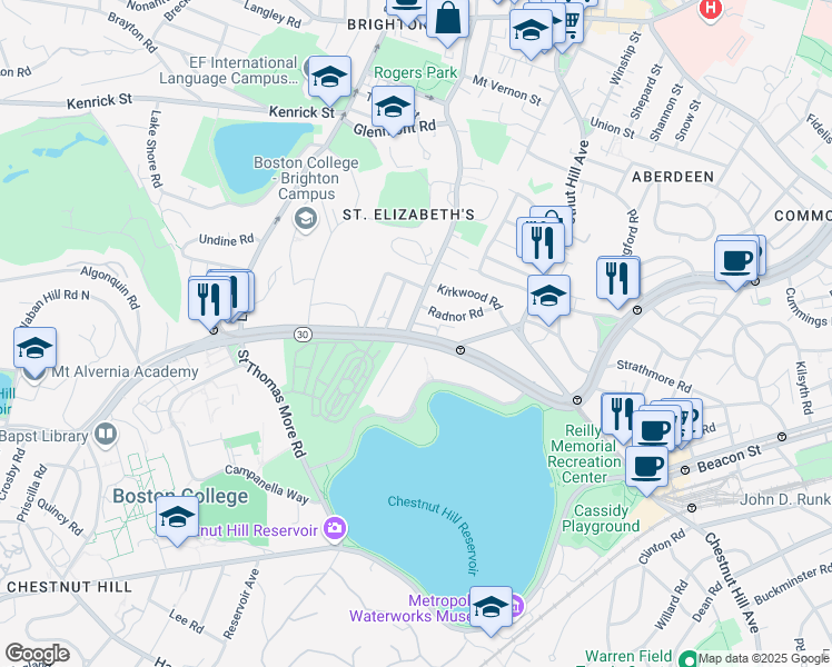 map of restaurants, bars, coffee shops, grocery stores, and more near 11 Gerald Road in Boston