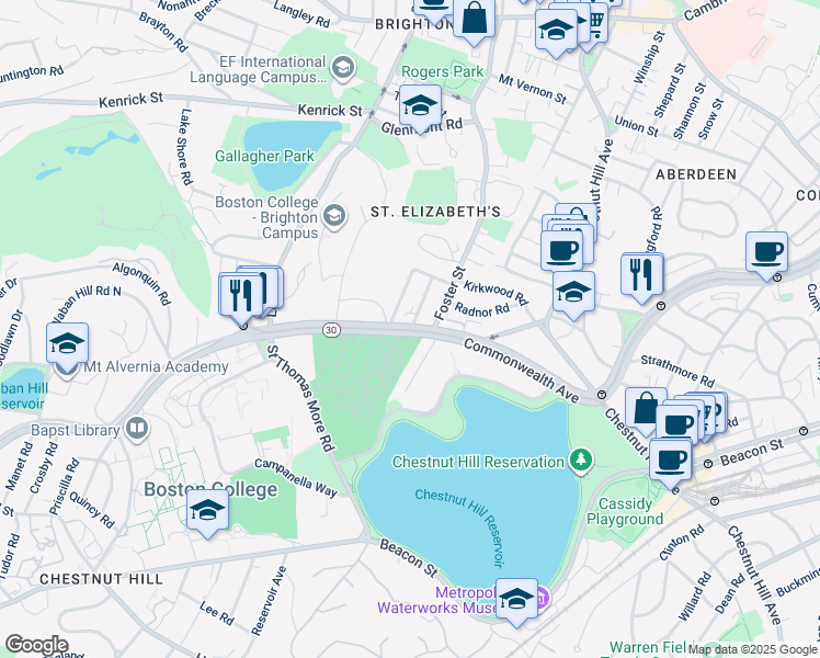 map of restaurants, bars, coffee shops, grocery stores, and more near 11 Gerald Road in Boston