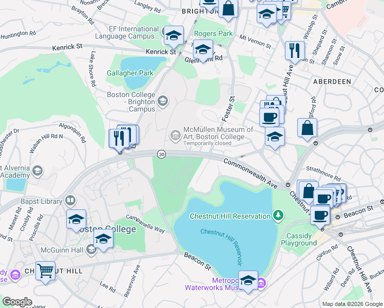 map of restaurants, bars, coffee shops, grocery stores, and more near 5 Greycliff Road in Boston