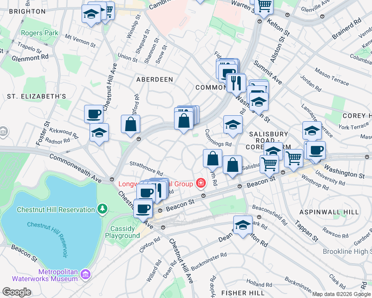map of restaurants, bars, coffee shops, grocery stores, and more near 113 Kilsyth Road in Boston
