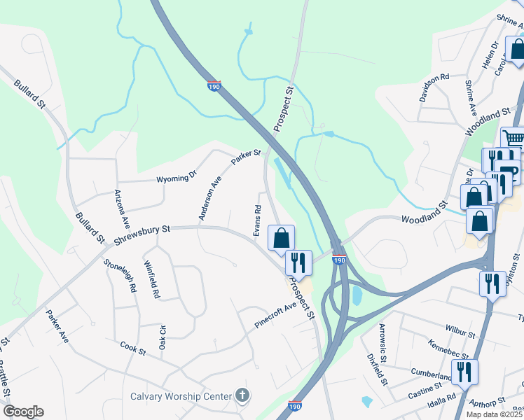 map of restaurants, bars, coffee shops, grocery stores, and more near 5 Evans Road in West Boylston