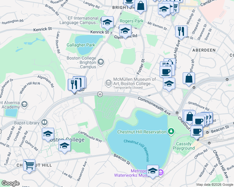 map of restaurants, bars, coffee shops, grocery stores, and more near 2 Greycliff Road in Boston