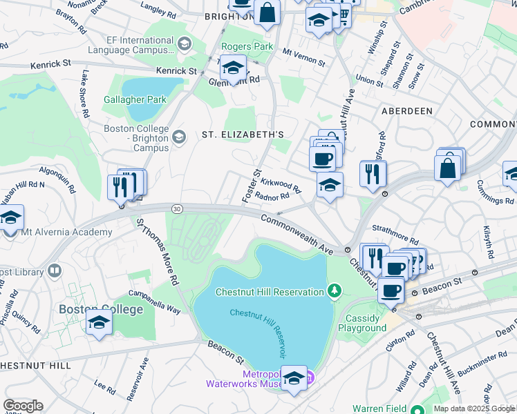 map of restaurants, bars, coffee shops, grocery stores, and more near 2007 Commonwealth Avenue in Boston