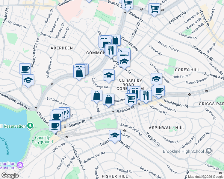 map of restaurants, bars, coffee shops, grocery stores, and more near in Boston