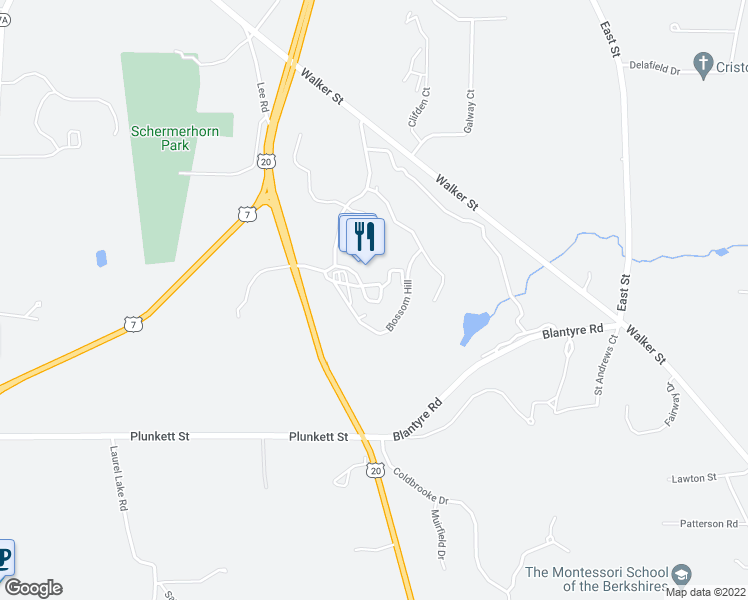 map of restaurants, bars, coffee shops, grocery stores, and more near 55 Lee Rd in Lenox