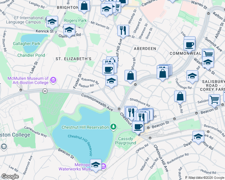 map of restaurants, bars, coffee shops, grocery stores, and more near 183 Strathmore Road in Boston