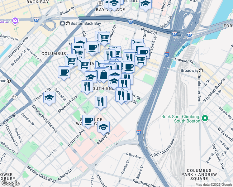 map of restaurants, bars, coffee shops, grocery stores, and more near 75 Union Park Street in Boston
