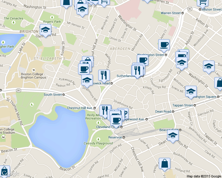 map of restaurants, bars, coffee shops, grocery stores, and more near in Boston