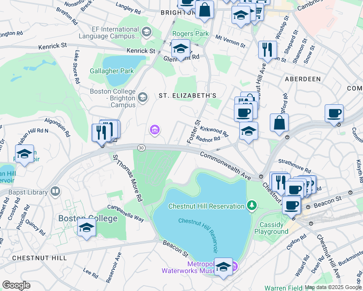 map of restaurants, bars, coffee shops, grocery stores, and more near 11 Gerald Road in Boston