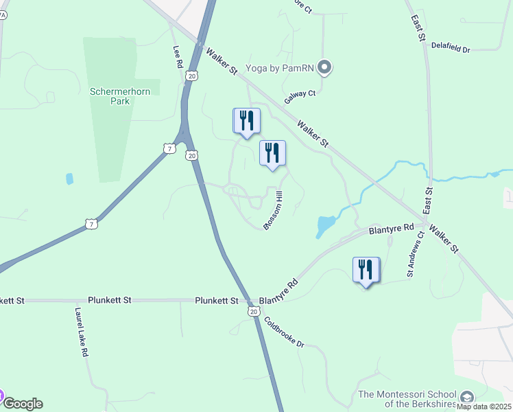 map of restaurants, bars, coffee shops, grocery stores, and more near 55 Lee Rd in Lenox