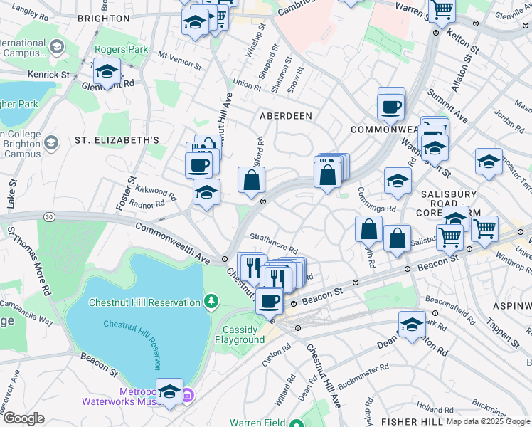 map of restaurants, bars, coffee shops, grocery stores, and more near in Boston
