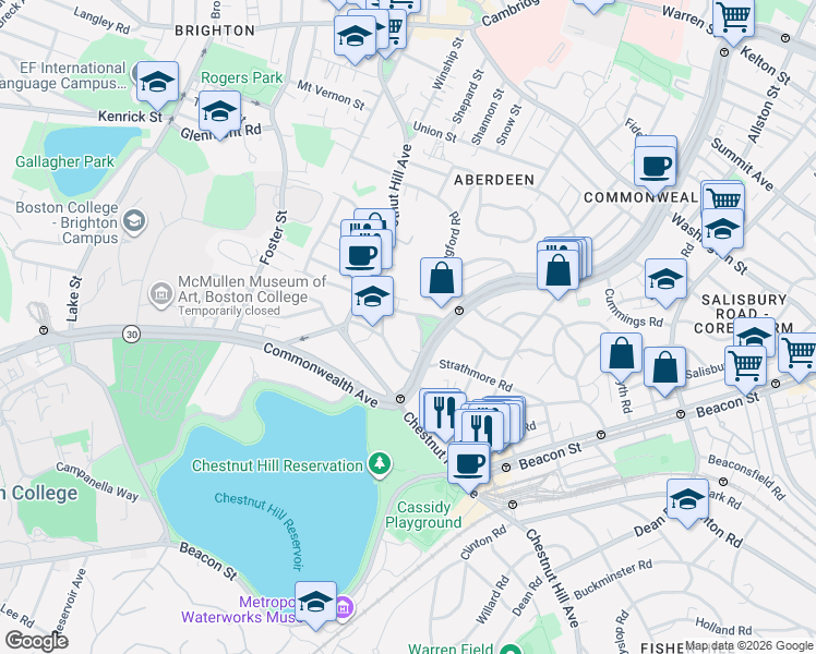 map of restaurants, bars, coffee shops, grocery stores, and more near 32 Sidlaw Road in Boston