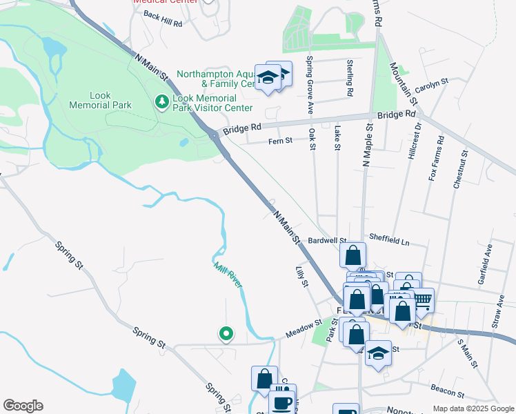 map of restaurants, bars, coffee shops, grocery stores, and more near 194 North Main Street in Northampton