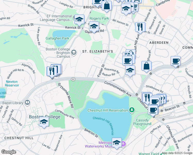 map of restaurants, bars, coffee shops, grocery stores, and more near 11 Gerald Road in Boston
