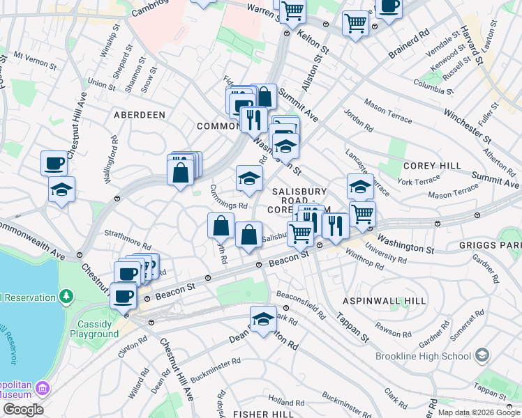 map of restaurants, bars, coffee shops, grocery stores, and more near in Boston