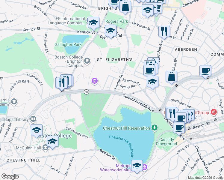 map of restaurants, bars, coffee shops, grocery stores, and more near 11 Gerald Road in Boston