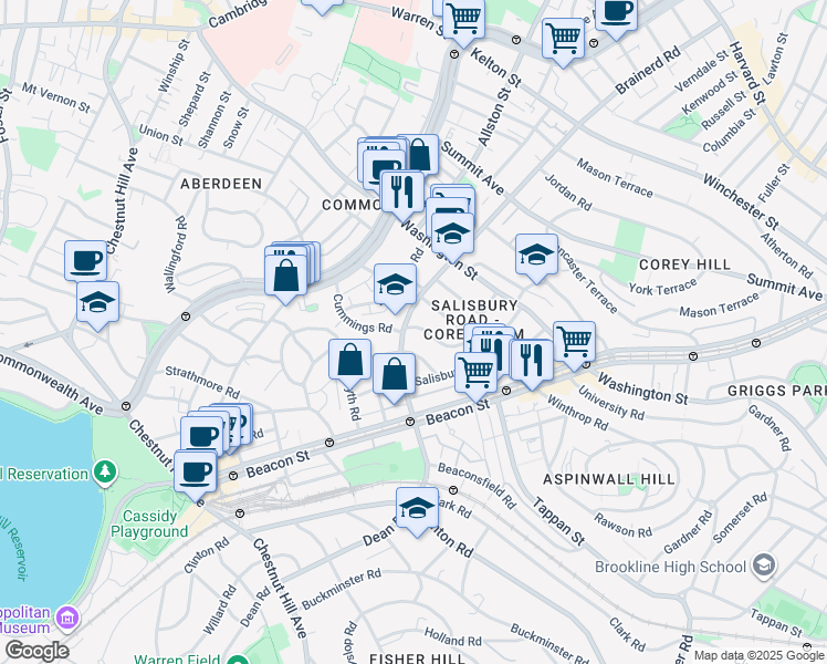map of restaurants, bars, coffee shops, grocery stores, and more near in Boston