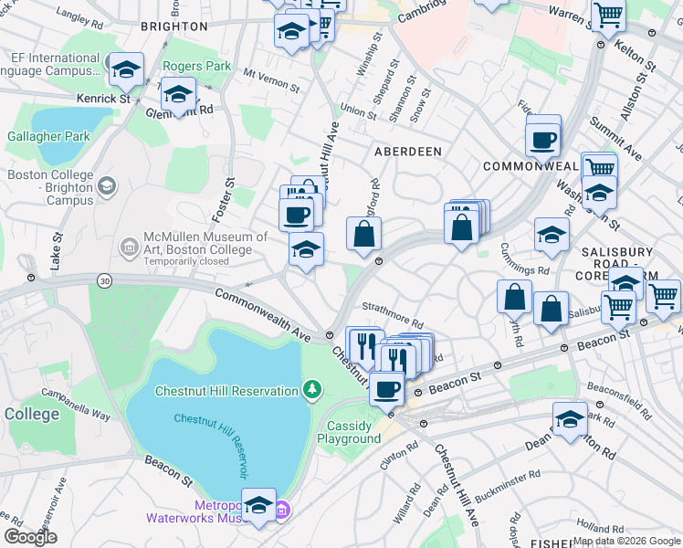 map of restaurants, bars, coffee shops, grocery stores, and more near 32 Sidlaw Road in Boston