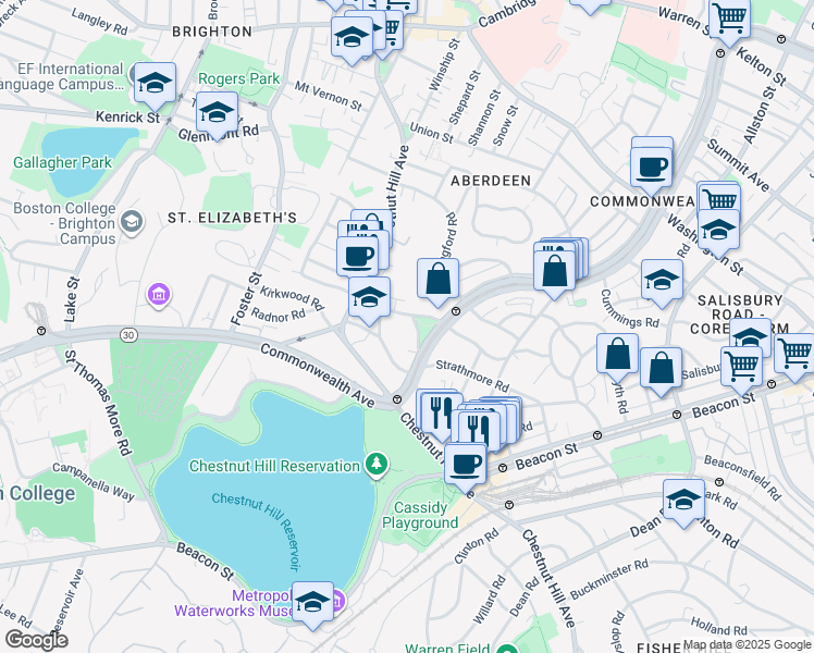 map of restaurants, bars, coffee shops, grocery stores, and more near 32 Sidlaw Road in Boston