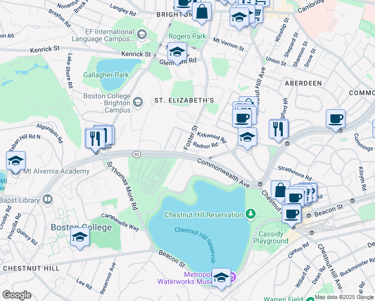 map of restaurants, bars, coffee shops, grocery stores, and more near 11 Gerald Road in Boston