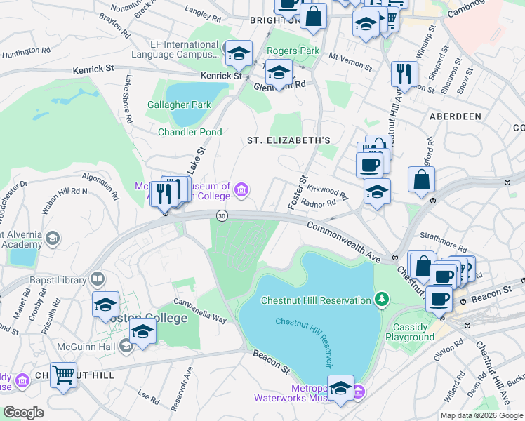 map of restaurants, bars, coffee shops, grocery stores, and more near 5 Greycliff Road in Boston