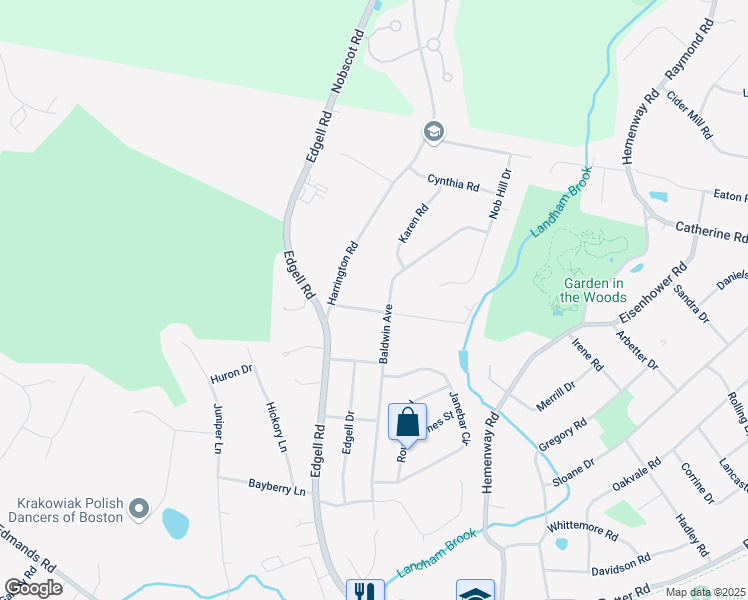 map of restaurants, bars, coffee shops, grocery stores, and more near 4 Hiram Road in Framingham