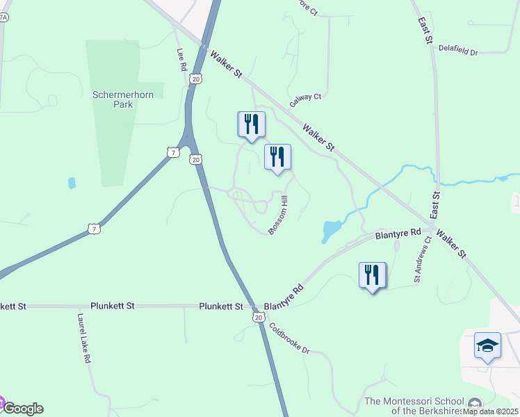 map of restaurants, bars, coffee shops, grocery stores, and more near 55 Lee Rd in Lenox