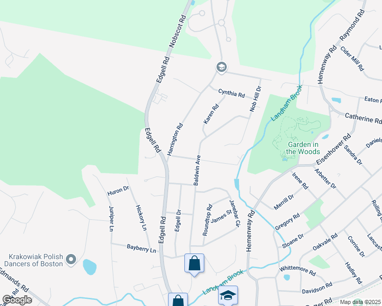 map of restaurants, bars, coffee shops, grocery stores, and more near 4 Hiram Road in Framingham