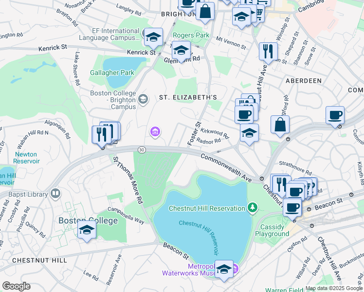 map of restaurants, bars, coffee shops, grocery stores, and more near 2039 Commonwealth Avenue in Boston