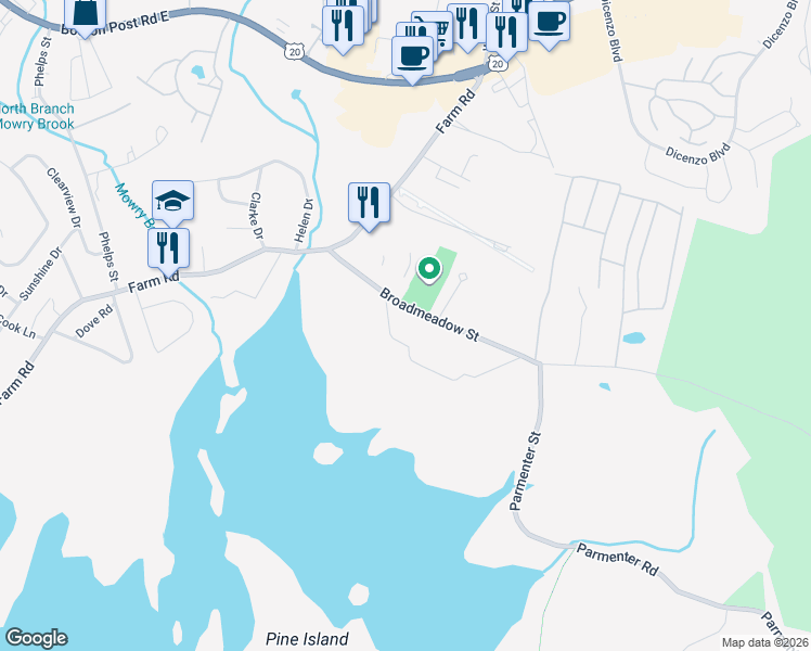 map of restaurants, bars, coffee shops, grocery stores, and more near 83 Broadmeadow Street in Marlborough
