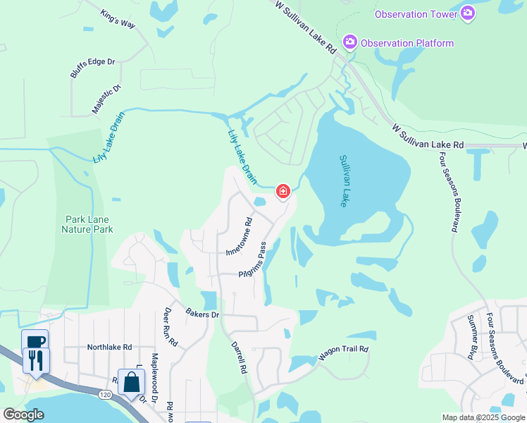 map of restaurants, bars, coffee shops, grocery stores, and more near 32795 Weather Vane Lane in Lakemoor