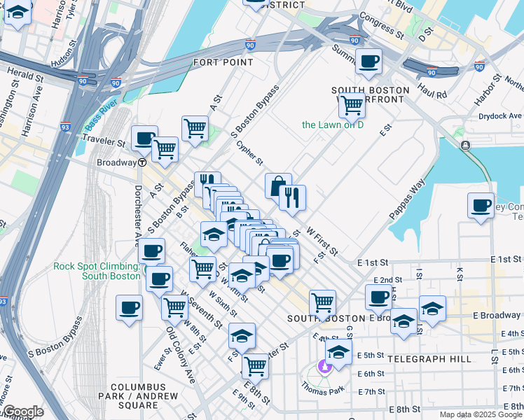 map of restaurants, bars, coffee shops, grocery stores, and more near in Boston