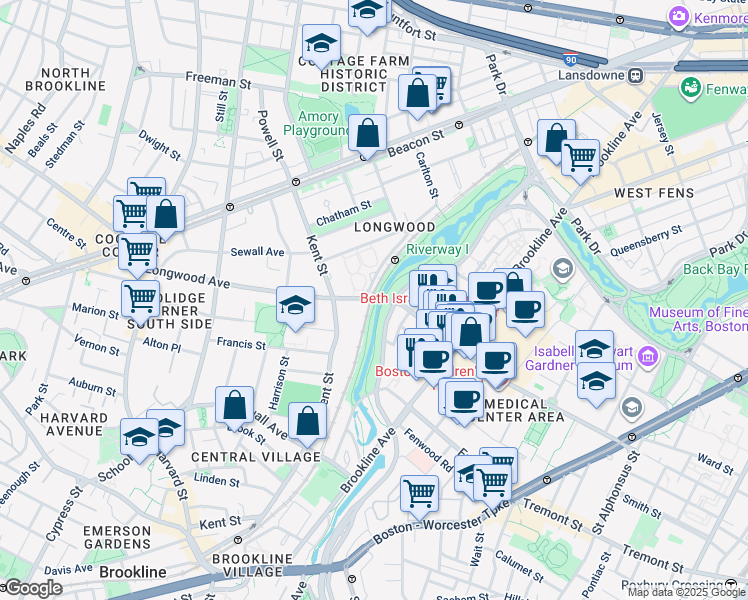 map of restaurants, bars, coffee shops, grocery stores, and more near 1 Autumn Street in Boston