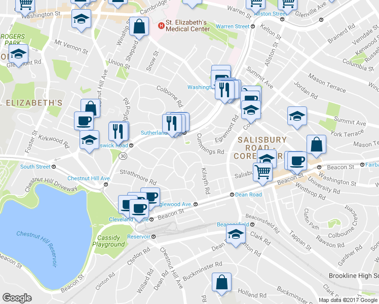map of restaurants, bars, coffee shops, grocery stores, and more near 113 Kilsyth Road in Boston