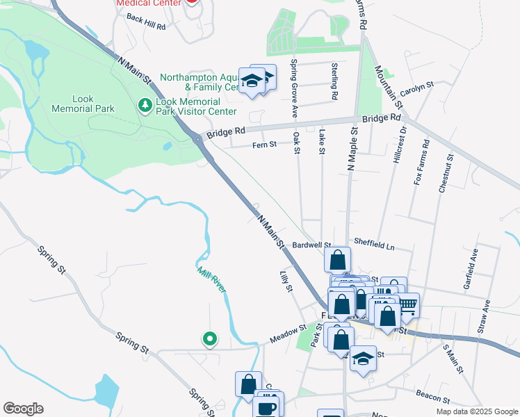 map of restaurants, bars, coffee shops, grocery stores, and more near 194 North Main Street in Northampton